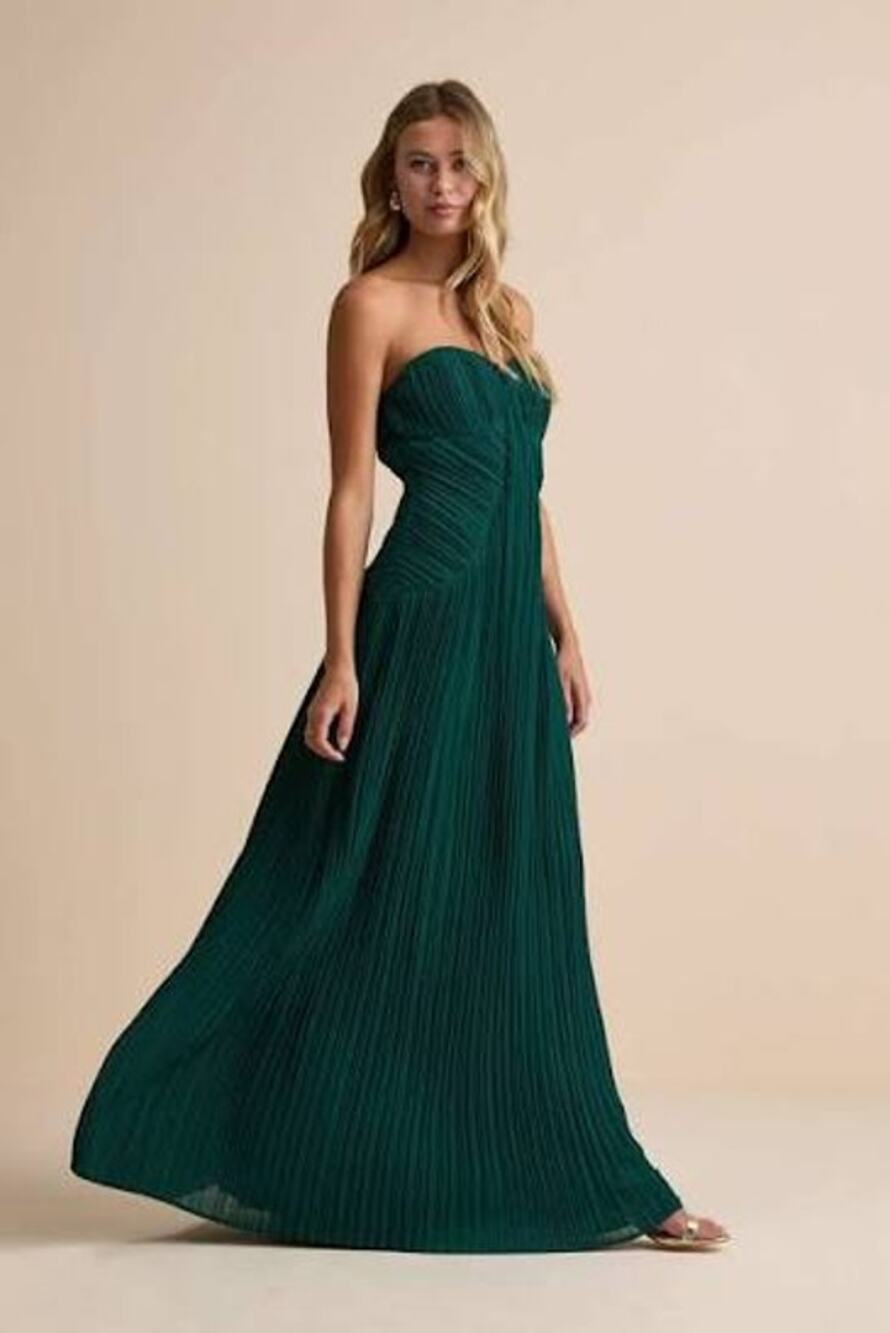 LULU'S Narasha Emerald Green Pleated Strapless Maxi Dress Size Medium M